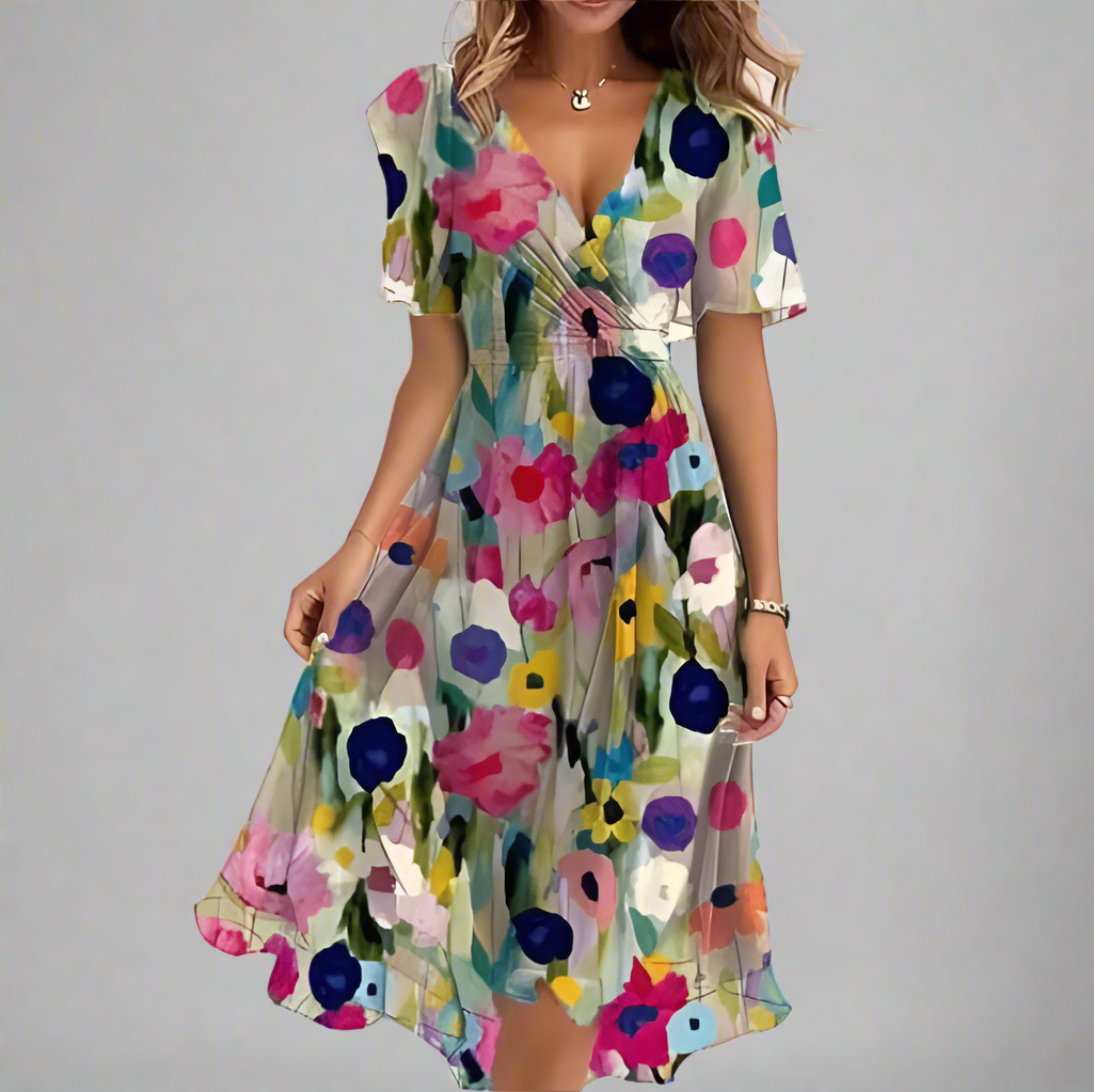 Aisling™ | Elegant Dress | Biege Colour Floral / S | Toronty Ottawa