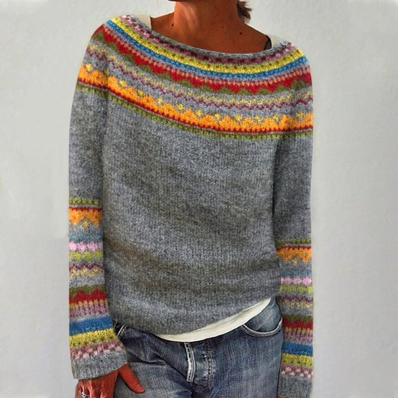 Yasmine™ | Autumn Sweater | Gray / Rainbow / S | Toronty Ottawa