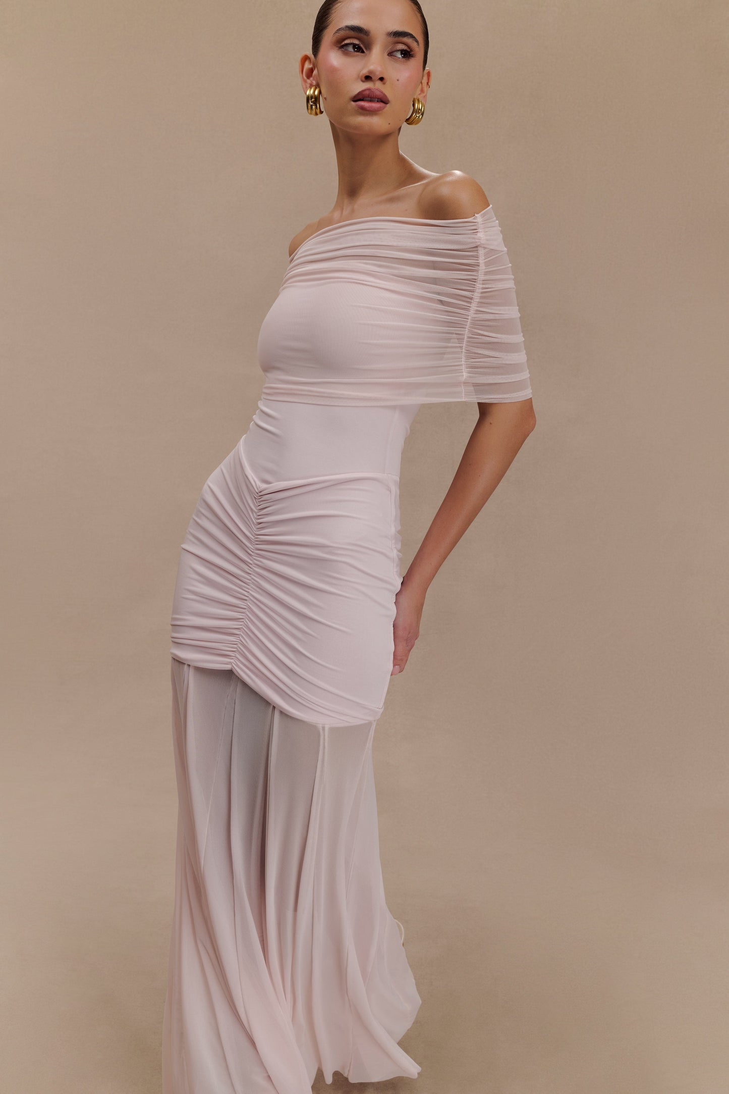 Mira Premium Off-Shoulder Soft-Drape Maxi Dress