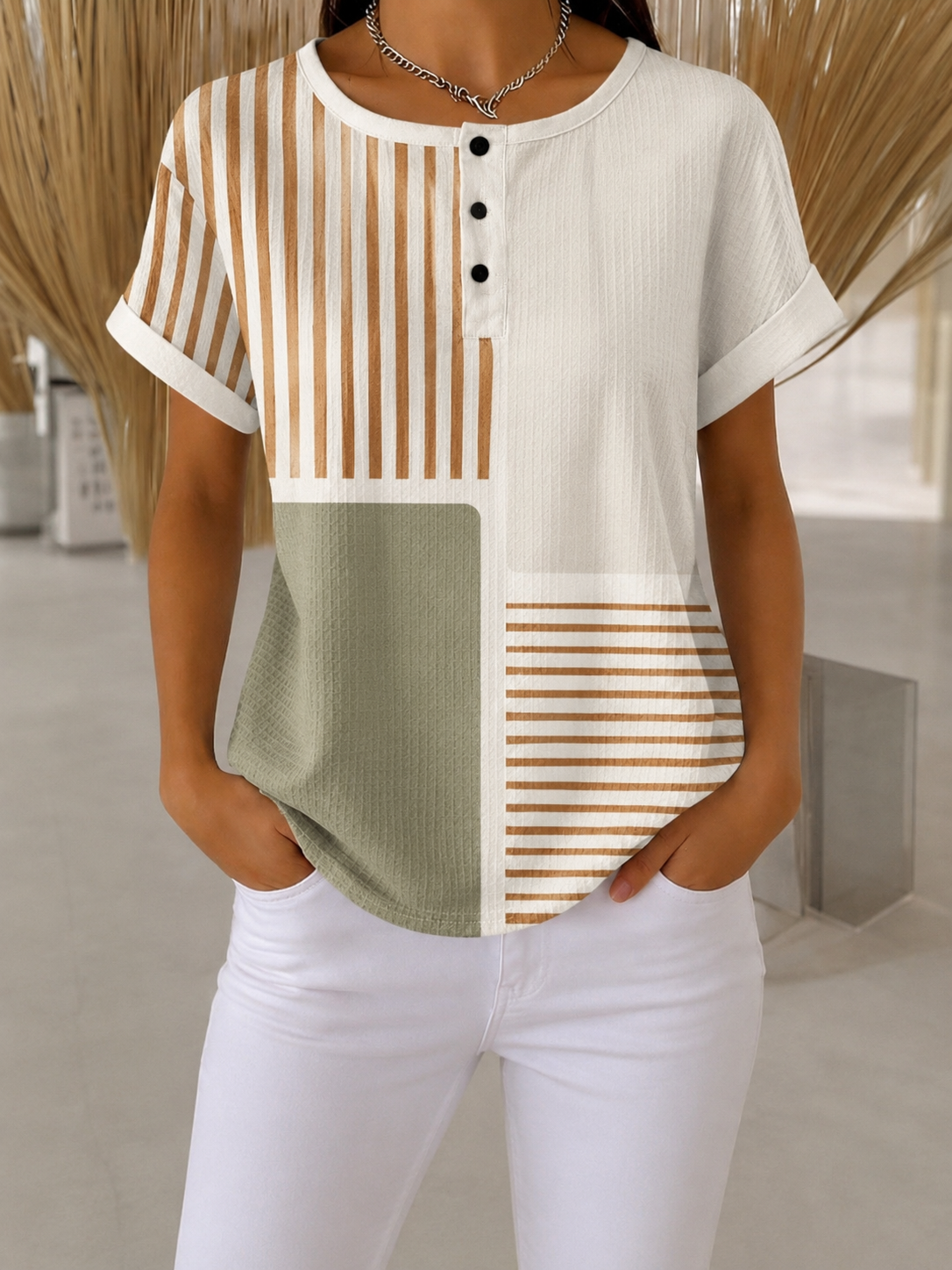 Avelyn Everyday Gestreept Kleurblok T