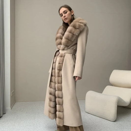 Aurora Luxe Fox Fur & Cashmere Coat