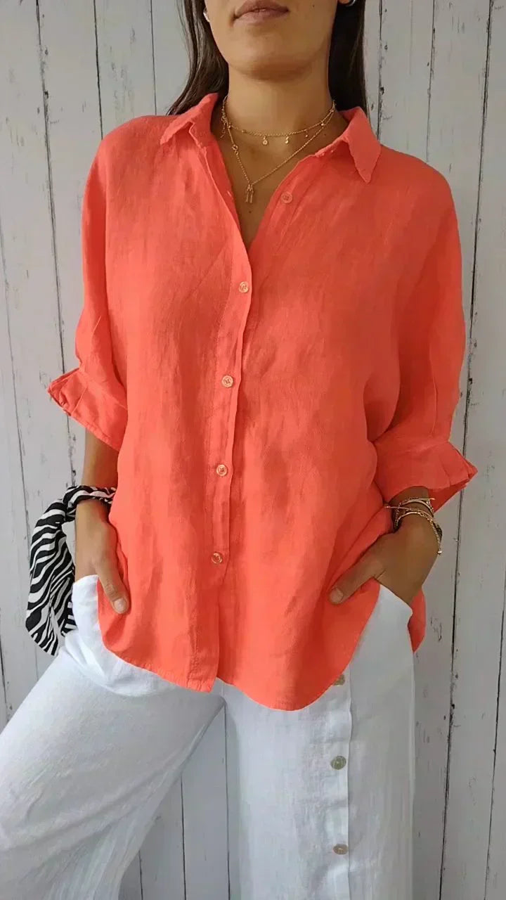 Hannah™ | Button-Up Shirt | Orange / S | Toronty Ottawa