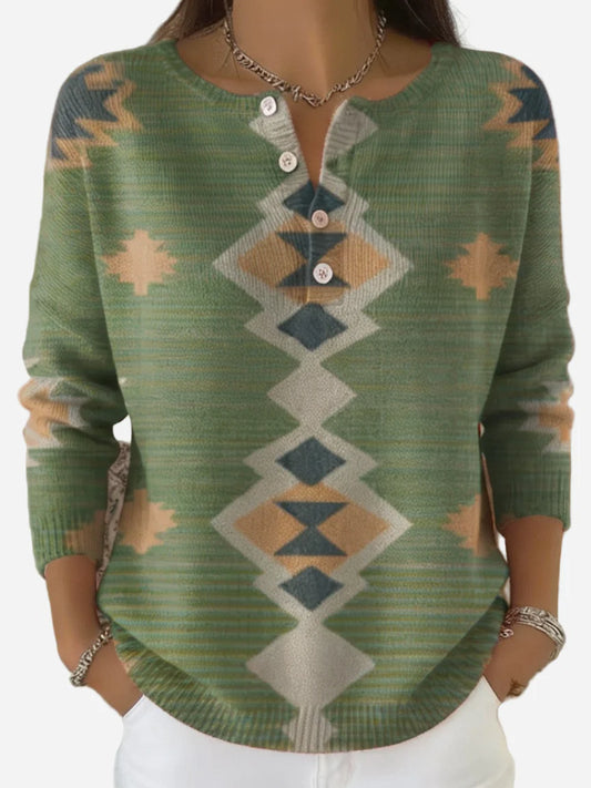 Sally - Vintage Abstract Buttoned Sweater